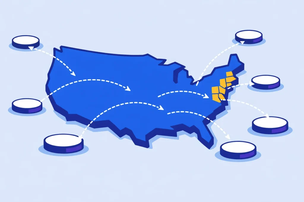 US no deposit bonus market showing offshore casinos serving nationwide and seven regulated state-licensed markets