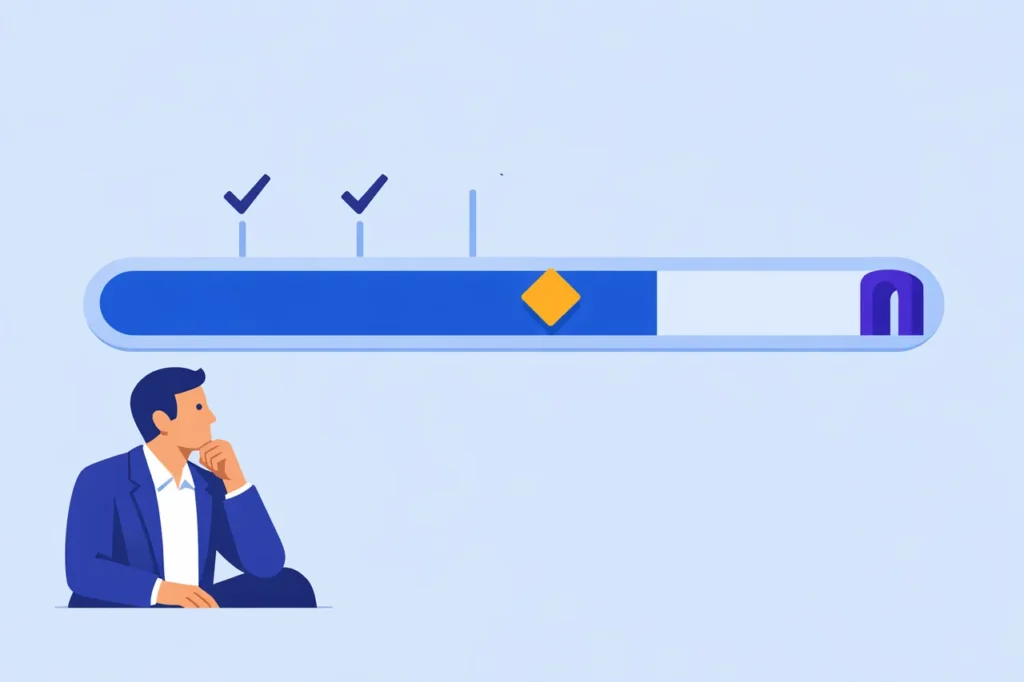Horizontal progress track with checkpoint tick marks and a finish gate, visualizing wagering clearing against a deadline